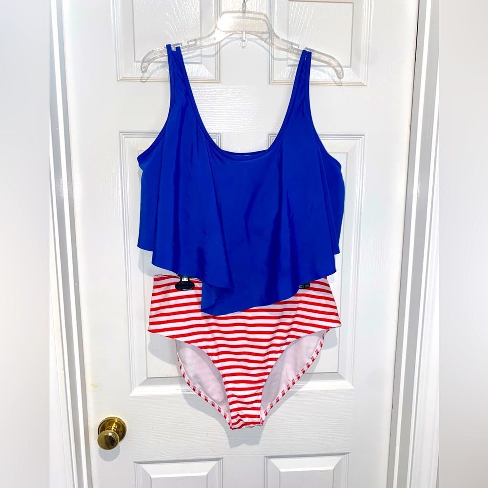 Shein Red, White & Blue Bikini. Size 2XL